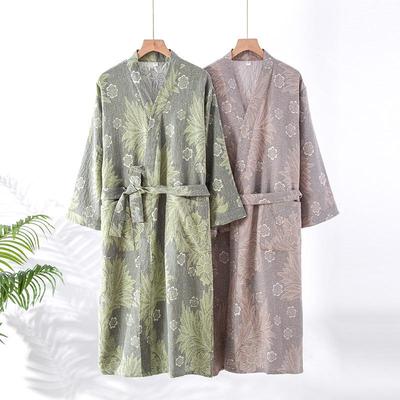 Damen Retro Jacquard Baumwoll-Bademantel: V-Ausschnitt Loungewear für Frühling & Herbst, Kimono Sauna Anzug