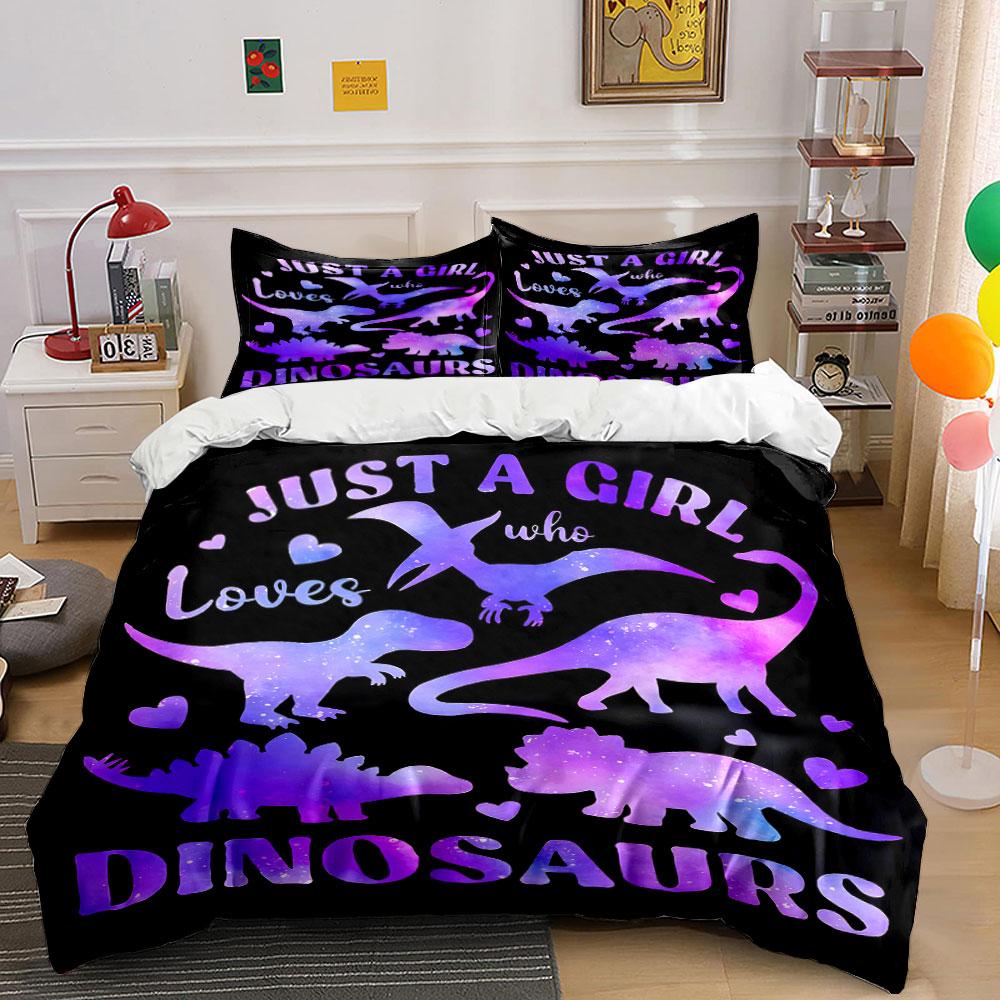 Purple dinosaurs and hearts. Bedding sets Duvet cover sets Duvet covers Pillowcases(1 * Duvet Cover 2 * Pillowcases without duvet insert) 135x200cm