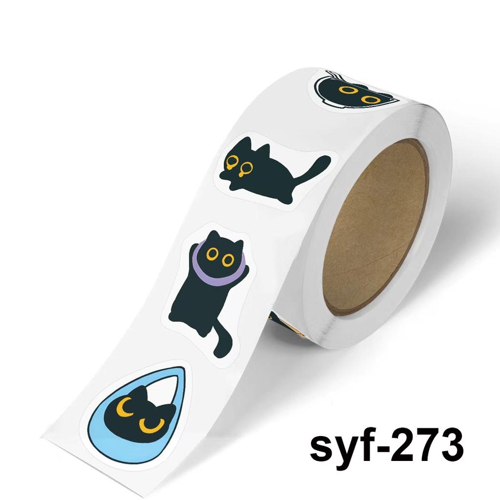 500PCS Black Cat Roll Stickers Ten Different Patterns Small Pattern DIY Luggage Skateboard Water Cup Decoration Stickers TZ501