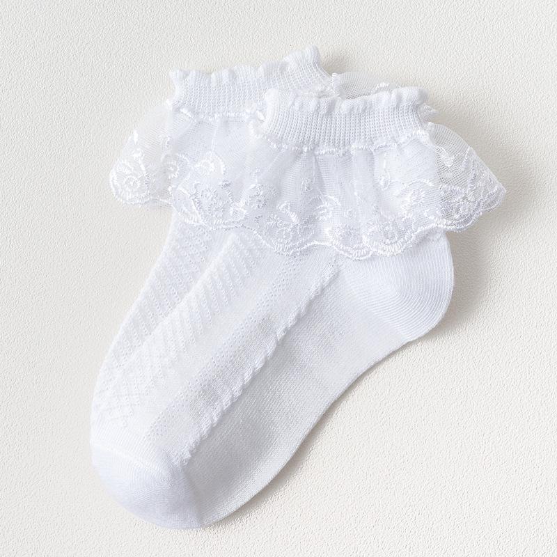 

Girls Cotton Mesh Lace Socks - Spring/Summer Short White Princess Dance Style 15-17cm