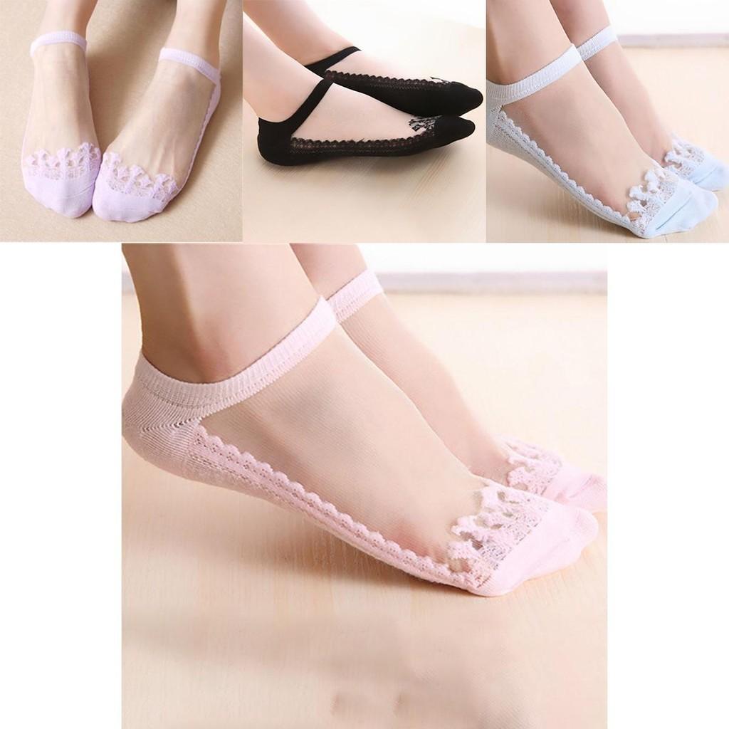 Classic Appeal Women Colors Sexy Ultra-thin Elastic Silky Short Silk Lace Invisible Socks In 7 Colors