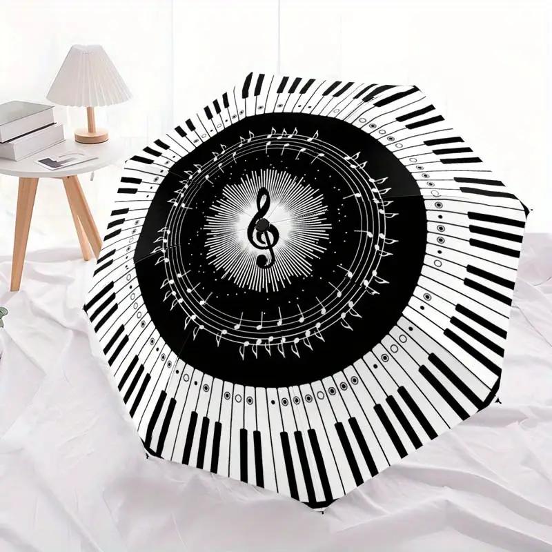 1 Automatic Open/Close Piano Key Note Pattern Umbrella - Black and White Design, 8-Rib Frame, Music Lovers & Piano Enthusiasts