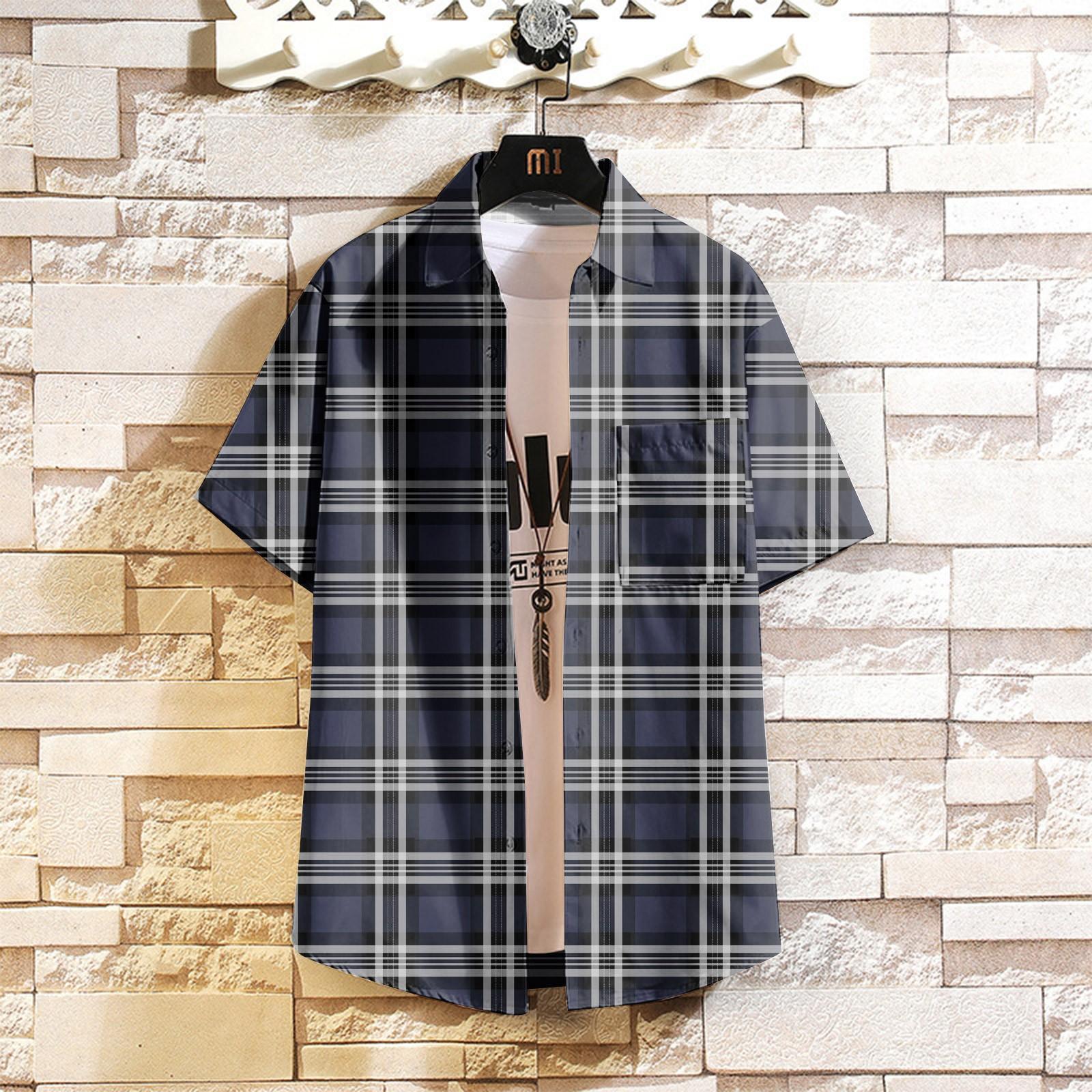 

Мужская клетчатая рубашка, рубашка с коротким рукавом, летняя повседневная одежда XXL