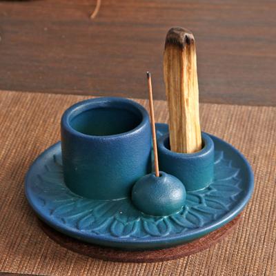 Porta Palo Santo Yousheng 4-in-1 Portaincenso in Ceramica Portacandele con Raccogli Cenere Vassoio a Fiore Bruciaincenso per Bastoncini Bruciare Salvia Meditazione