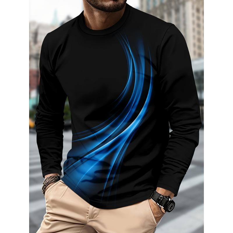 Men's Casual Sports Long Sleeved Shirt with 3D Geometric Pattern Printing