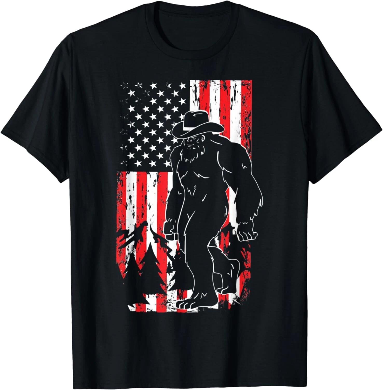 

4th of July Cowboy Sasquatch, American Flag Gift Unisex T-Shirt XL