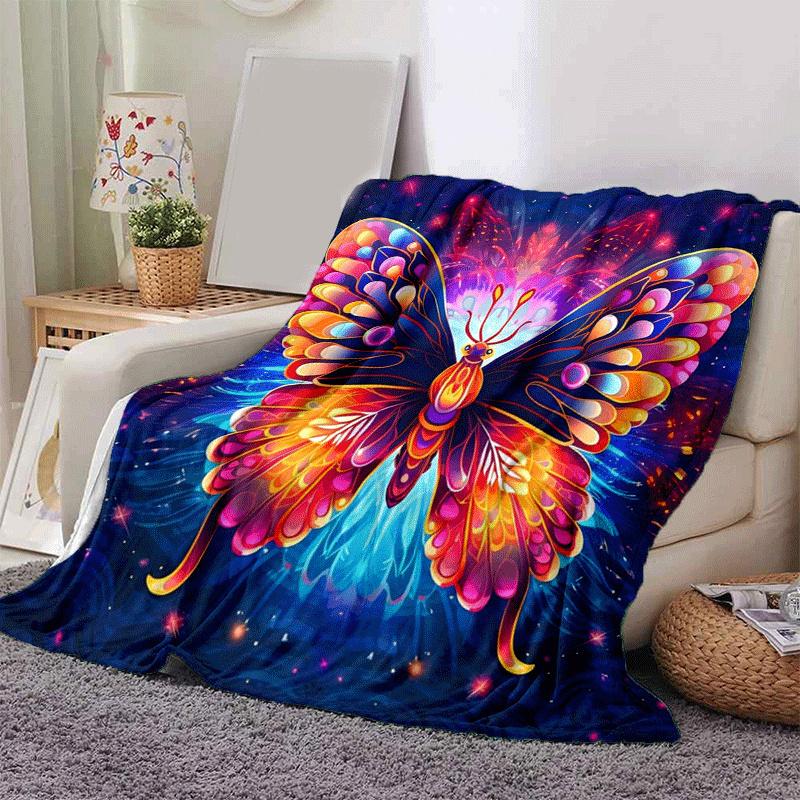 1pc Butterfly Printing Lightweight Flannel Blanket, Comfortable and Warm Blanket, for Camping Sofa Bed and Couch Office, in All Seasons