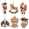 Festive Home Decor Accents Folk Art 2D Ornament, Acrylic Christmas Hanging Decoration, Retro Nutcracker Window Ornaments Angel Santa Rocking