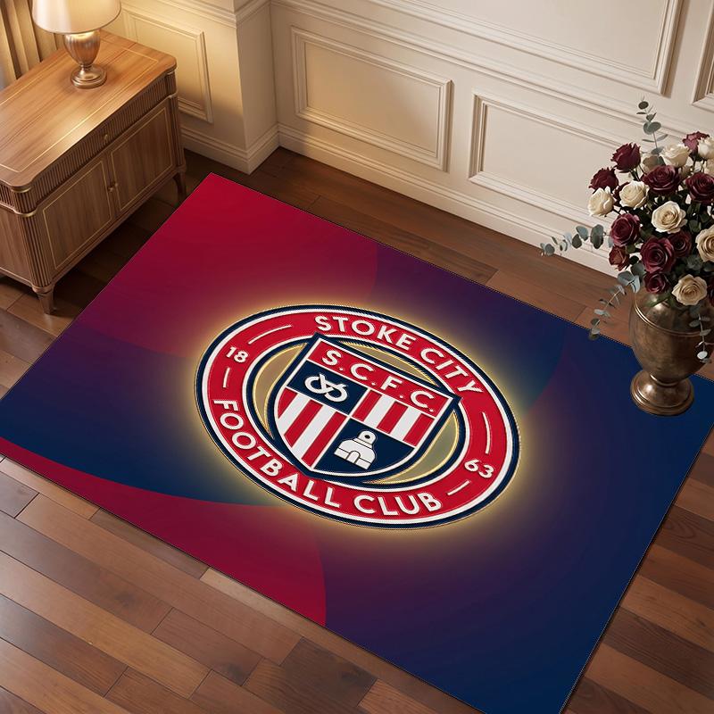 Stoke City Football Print Crystal Velvet Rug, Comfortable Water Absorbent Non Slip Indoor Floor Carpet