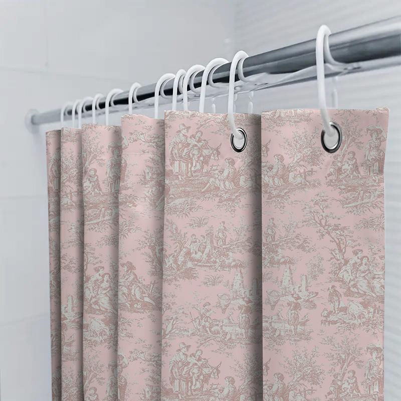 Toile De Jouy Shower Curtain Pink Classic French Country Style Bath Decor Home Decoration Waterproof Fabric Bathroom Decorations