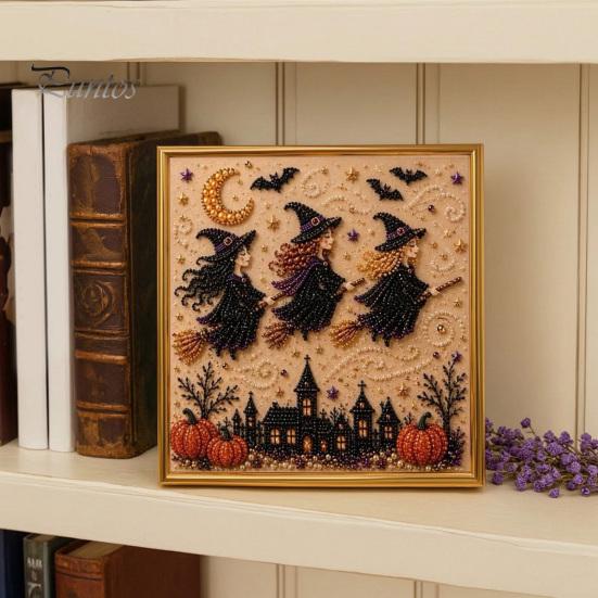 Handgefertigte Wanddekoration für Halloween, Perlen-Kunst-Set, Hexe Geist Malerei DIY Kürbis Diamant Gruseliges Bastelset für Erwachsene, Kreatives Feiertagsgeschenk für Liebhaber