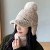 Korean Version of Women's Hats Autumn and Winter Rabbit Fur Duck Tongue Cycling Thermal Hat Casual Versatile Winter Ear Protection Knitted Wool Hat