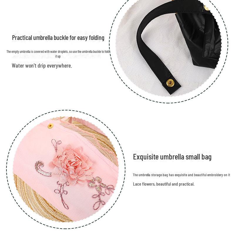 Retro Spetsbroderi UV-Blockerande Svart Paraply - Dubbelanvändbart Solskydd för Kvinnor