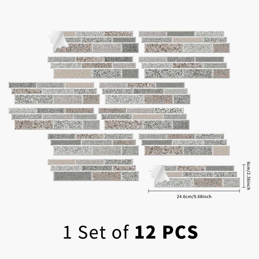 12 Mosaic Special-Shaped Wall Stickers Marble Crystal Tile Stickers Kitchen Bathroom Waterproof Self-Adhesive Wall Decoration