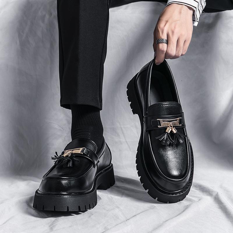Sur-chaussures mocassins, petites chaussures en cuir, chaussures en cuir brillantes rehaussées à semelles épaisses style britannique, chaussures décontractées