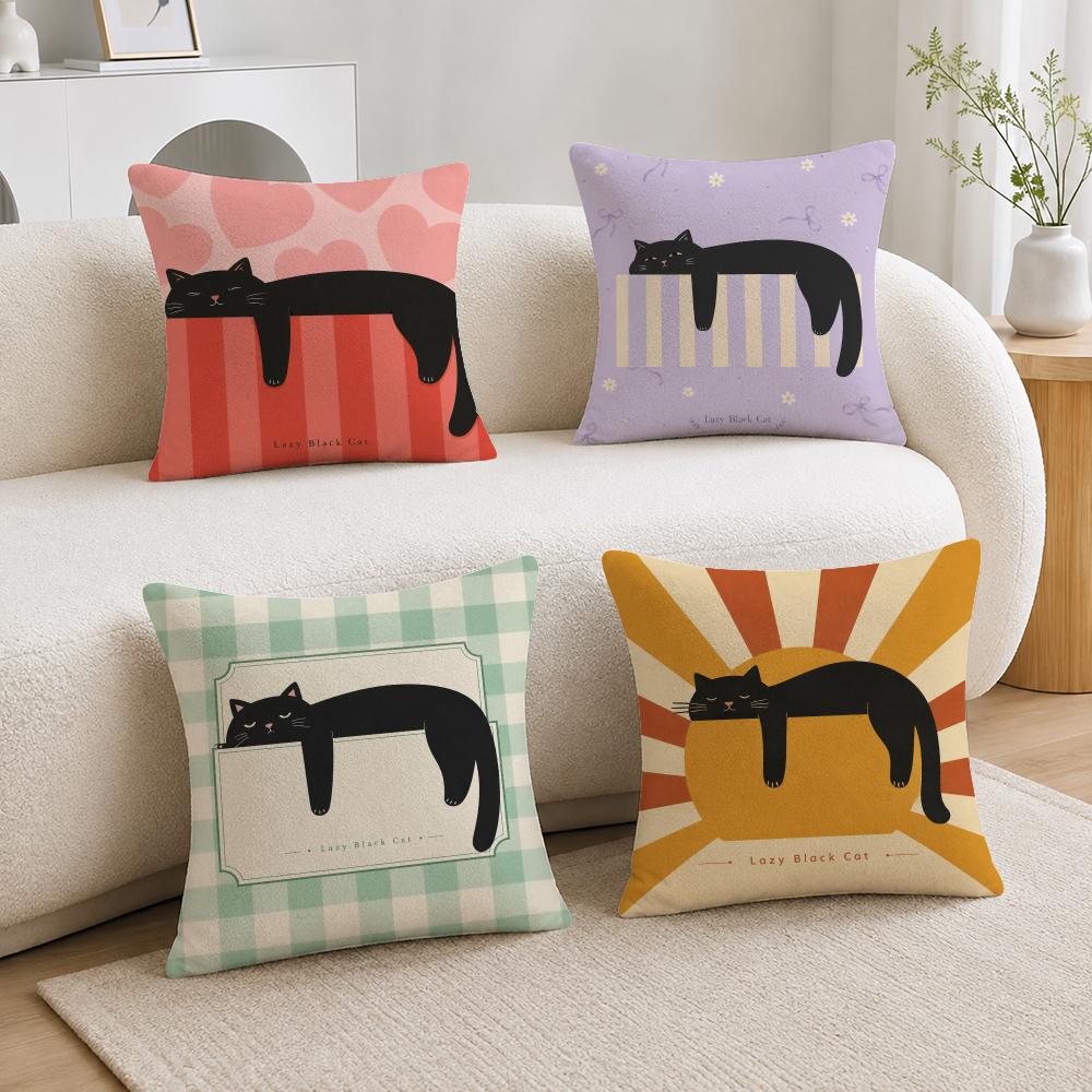Pattern Lazy Black Cat Pattern Cushion Cover Soft Plush Cushion Covers Fluffy Throw Pillow Cases For Sofa Bedroom Home Decor
