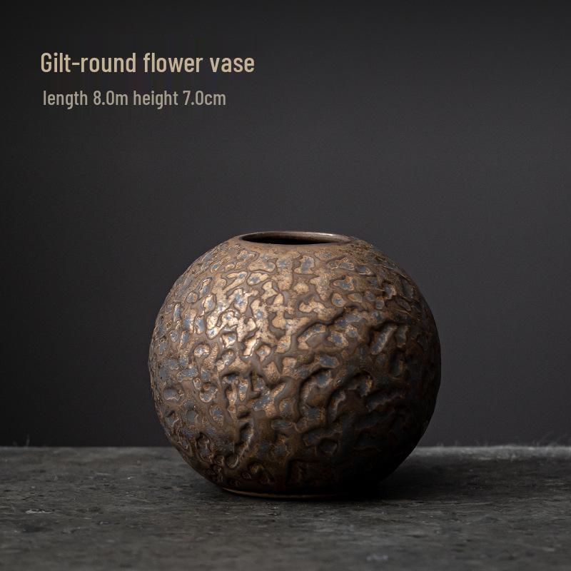 Gilt Zen Retro Pottery Vase for Dried Flower Arrangements - Small Ceramic Ornament