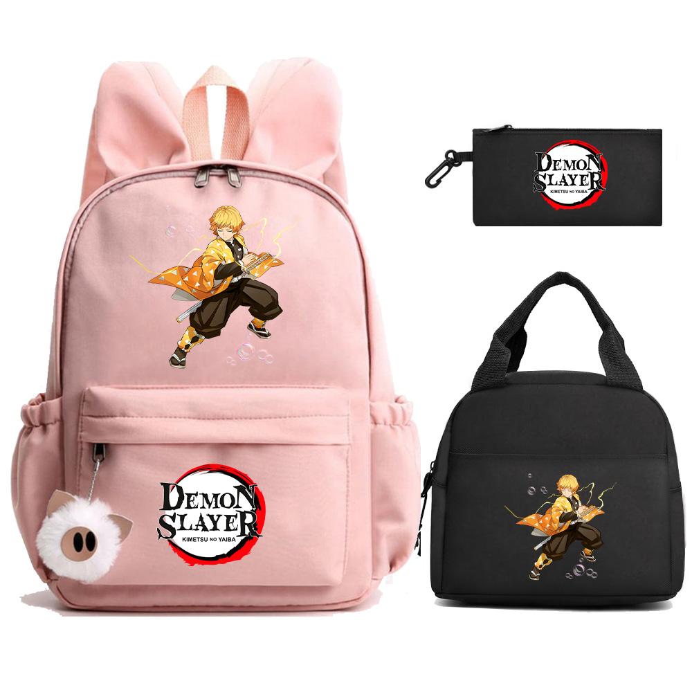 3Pcs/set Anime Demon Slayer Printed Backpack Lunch Bag Pencil Case for Student Schoolbag Girl Women Large Capacity Waterproof Travel Bag Gift