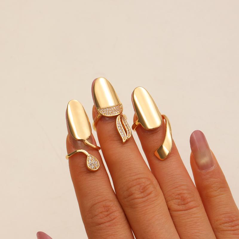 1/3 Pezzi Anello Copri Unghia alla Moda con Zirconi Creatività Metallo Anello per Unghie Staccabile Gioielli per Mano Semplici Eleganti Accessori Regali