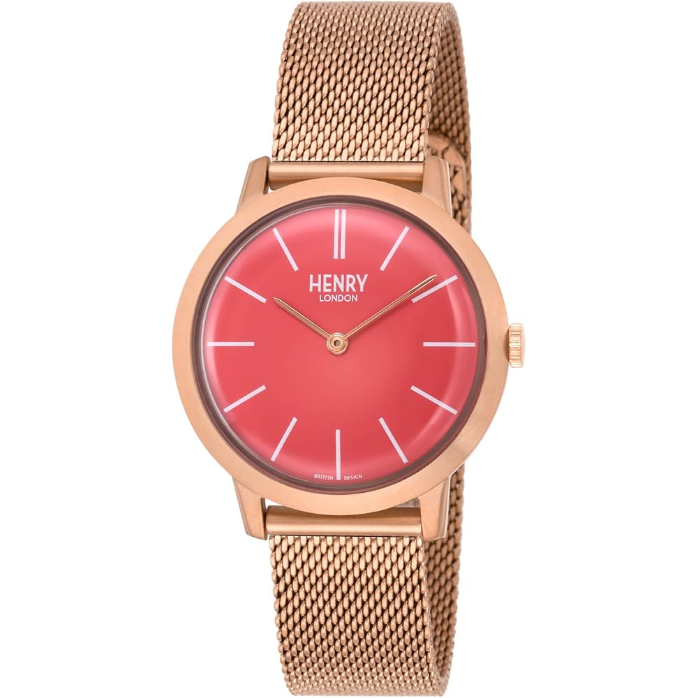 

[HENRY LONDON] ICONIC Watch, Pink Dial, Stainless Steel, Mineral Glass, Quartz, 34mm, Made in London, UK, HL34-M-0272, Women s, Black [Parallel Import