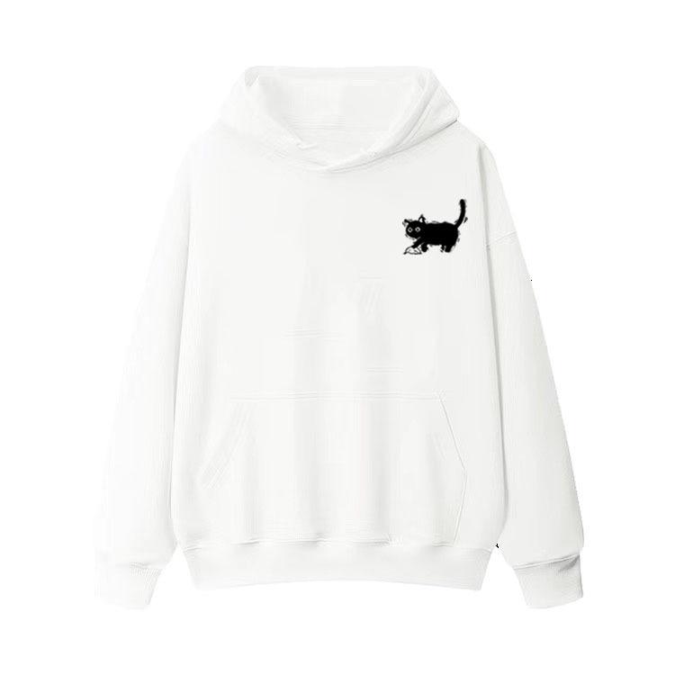 

Модная толстовка с капюшоном с мультяшным принтом котенка - Тяжелая 500 г Средний плюс бархат для весны и осени M
