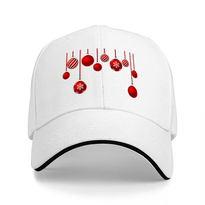 Christmas Ornaments Black Baseball Cap Holiday Design Red Baubles Pattern Fashion Accessory for Men and Women Casual Wear