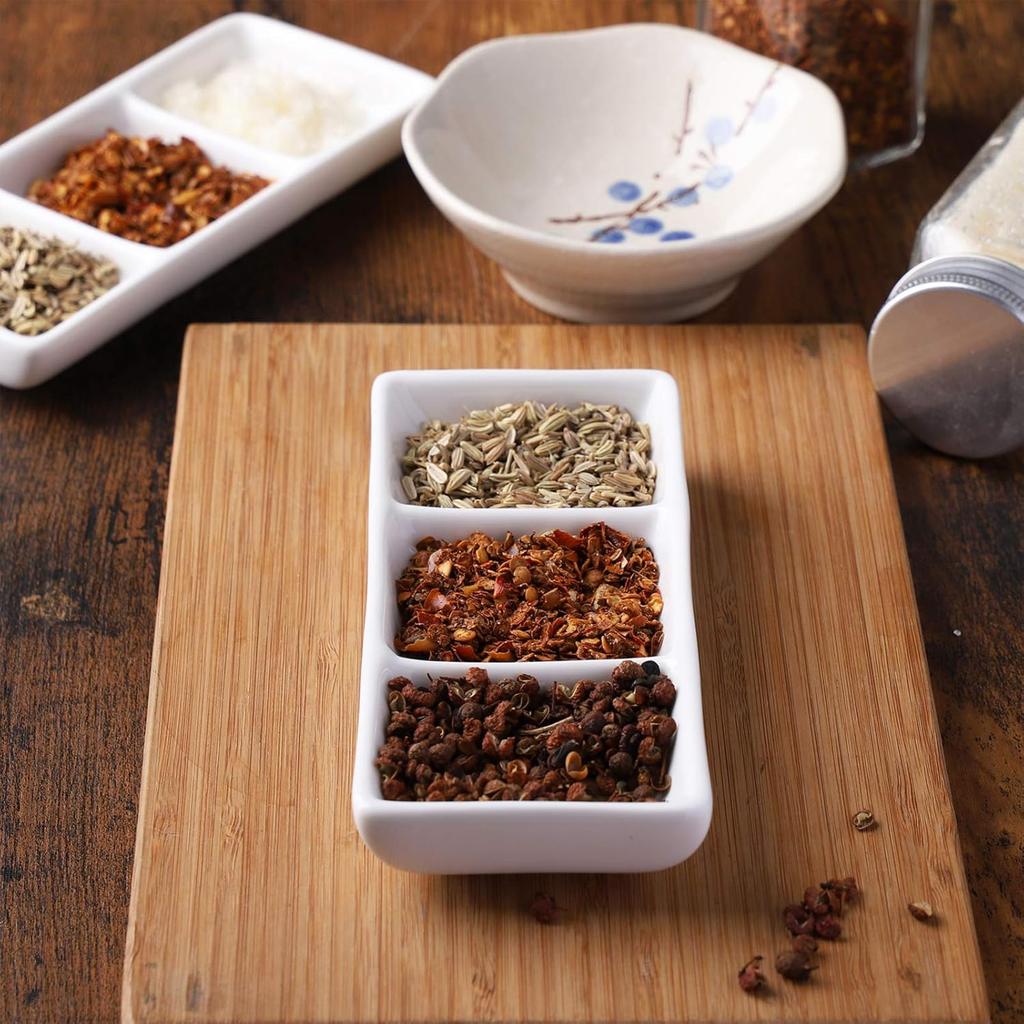 DOITOOL 2Pcs Ceramic Serving Platters, 3 Compartment Appetizer Serving Trays Snack Dishes, White Rectangular Divided Sauce Dishes for Home Restaurant