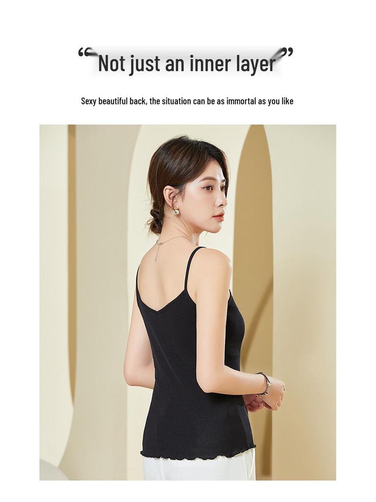 Tangge Silk Lace Camisole - Women's Sexy Knitted Mulberry Silk Top for Spring & Summer