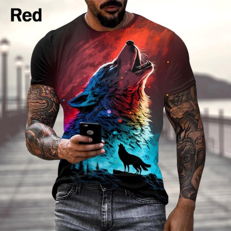 New Men's Fashion 3D Wolf Printed T-shirt Personality Cool Printing Graphic T-shirt Short Sleeve T-shirt