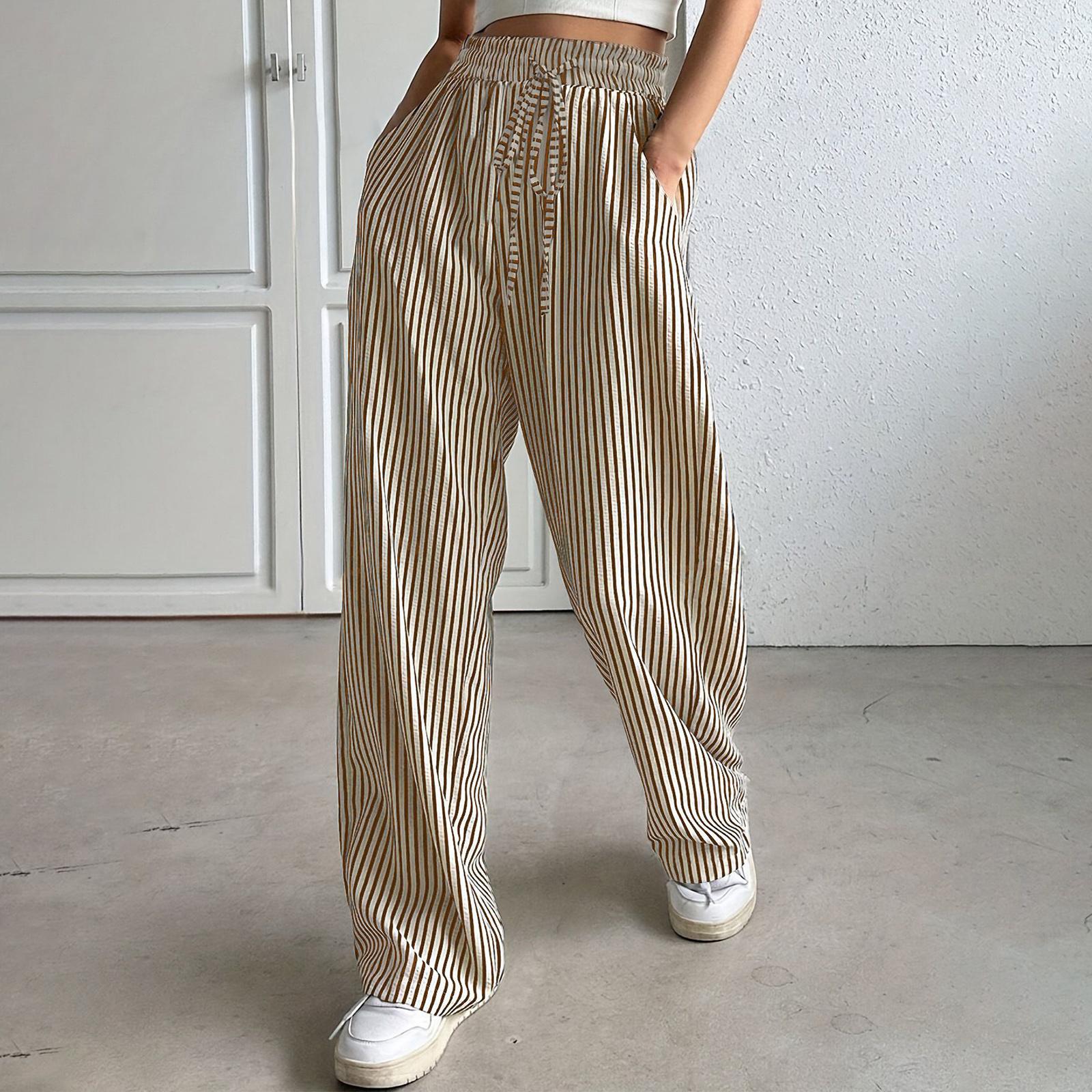 

Women s Striped Casual Straight-Leg High-Waisted Loose Trousers XL хакі