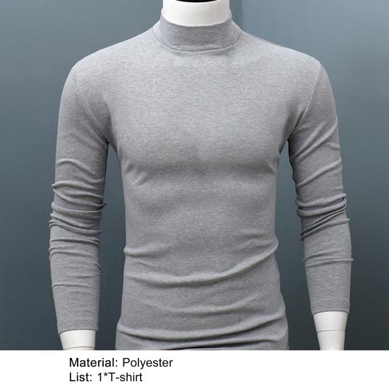 Men Shirt Solid Color Half High Collar Casual Slim Long Sleeve Tight Tight for Inner Wear