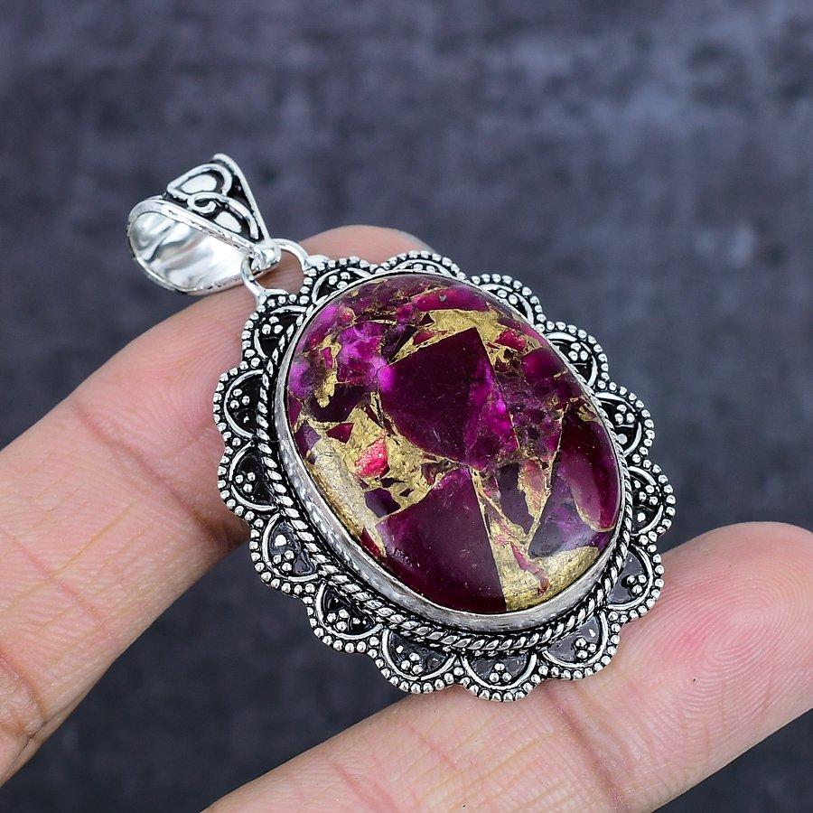 Natural Copper Pink Tourmaline 925 Sterling Silver Jewelry Pendant 2.17" ETC-14061