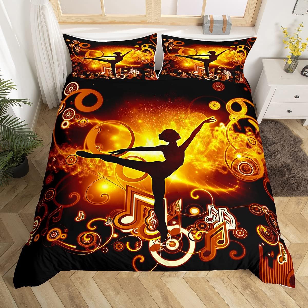 

Paris Eiffel Tower Duvet Cover Twin King,Ballet Dancer Swan Cartoon Bedding Set,Girls Boys Gift Floral Romantic Comforter Cover EU Single(135x200cm)