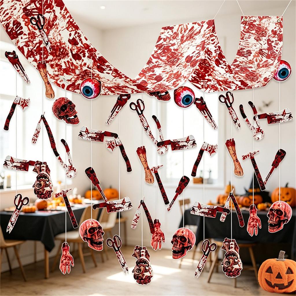 Halloween Hanging Decoration Set Bloody Hanging Props with Skulls Eyeballs Scissors and Hands for Spooky Party Decor Indoor Outdoor