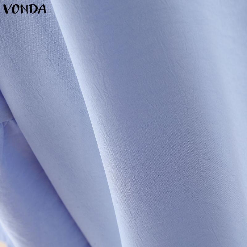 VONDA Women Casual Turn Down Collar Flare Sleeve Casual Loose Blouse