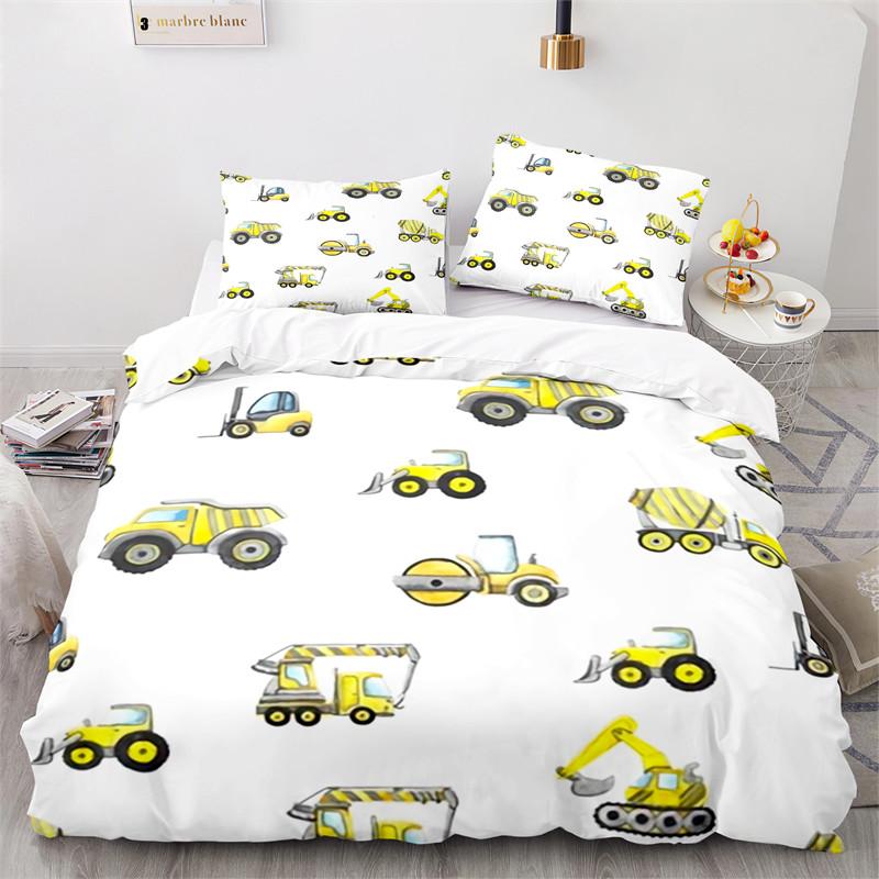 Kid Tractor Truck Duvet Cover Twin Cartoon Transportation Quilt Cover Polyester Construction Vehicle Bedding Set Car Theme Decor
