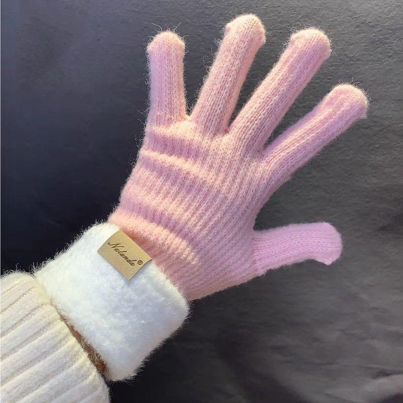 Warm Knitted Gloves Knitted Yarn Women Winter Dew Two Fingers Touchable Screen Cute Thickened Warmth Autumn and Winter Cycling Cold Resistant Gloves