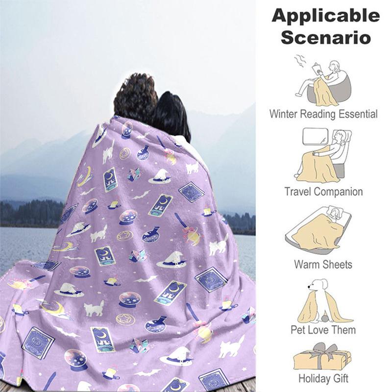 1pc Witchcraft Symbols Pattern Cartoon Blanket,Portable Throw for Travel & Camping, All Season Cozy Blanket,Ideal Gift