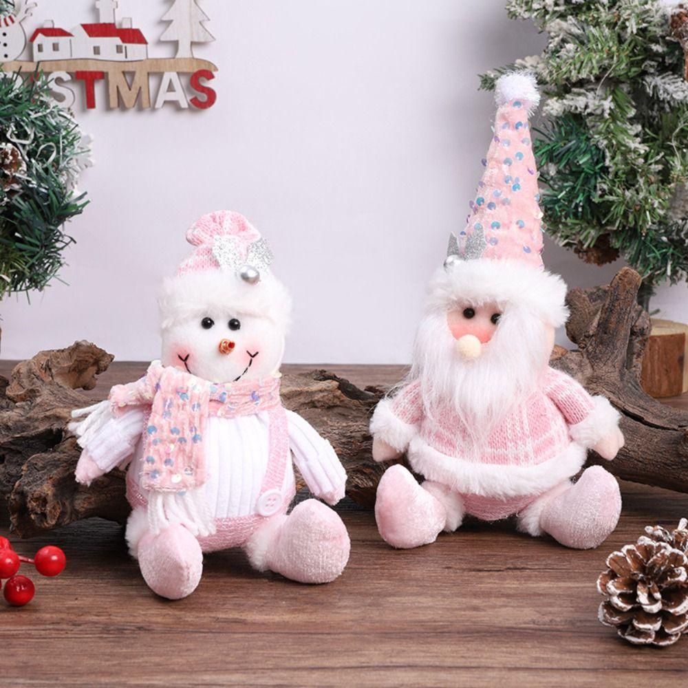 Sitting Knitted Elk Snowman Doll Realistic Christmas Pink Doll Decorations  Kids Birthday Christmas