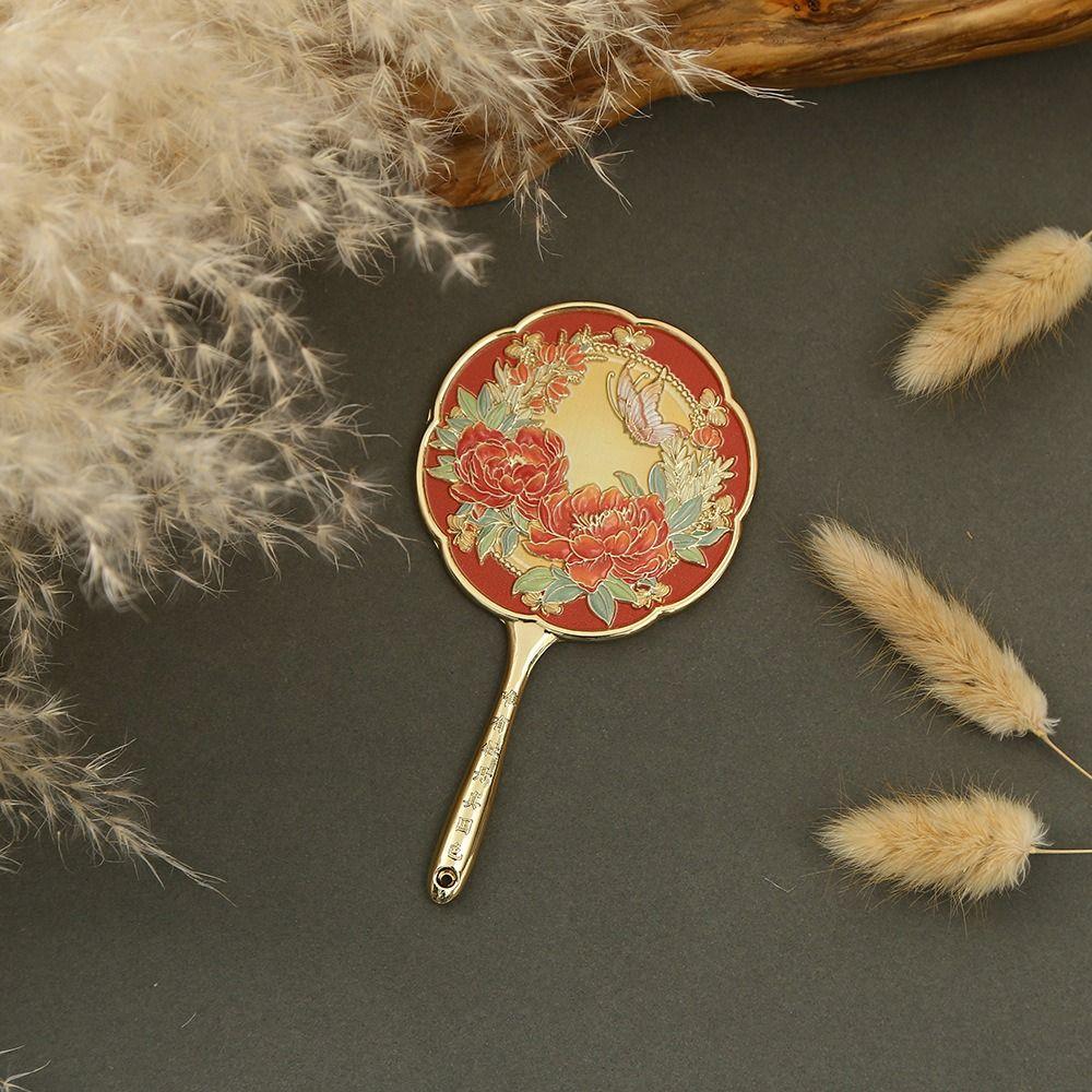 Vintage Bloem Handspiegel Draagbare Zak Make-up Spiegel Chinese Stijl Metalen Spiegel Slaapkamer