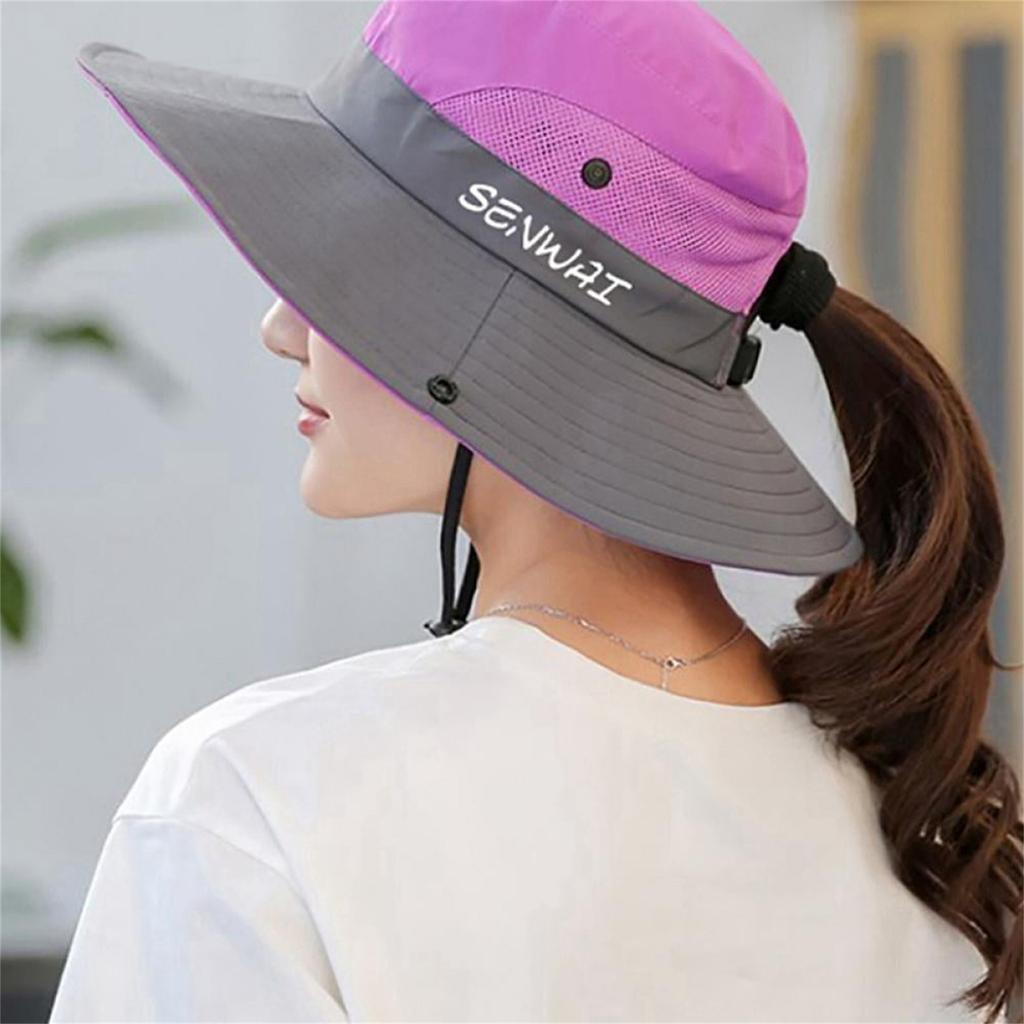 Outdoor Lightweight Bucket Hat with Adjustable Chin Strap Breathable Mesh Panels Wide Brim Sun Protection Hat for Men and Women