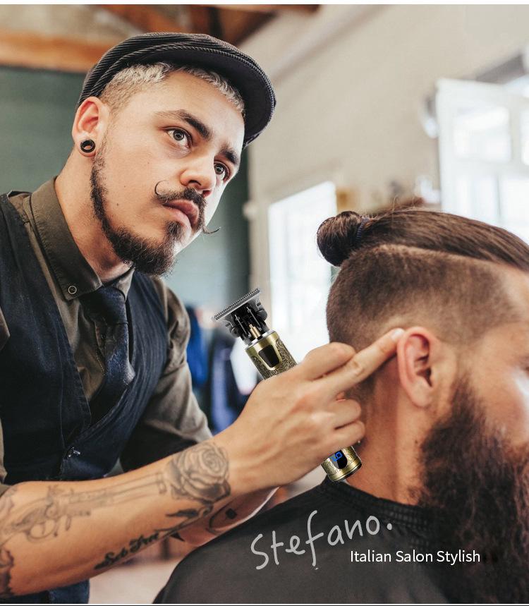 Elektrischer Haarschneider für Glatzen mit Schneidemesser, wiederaufladbar und für den grenzüberschreitenden Einsatz geeignet.