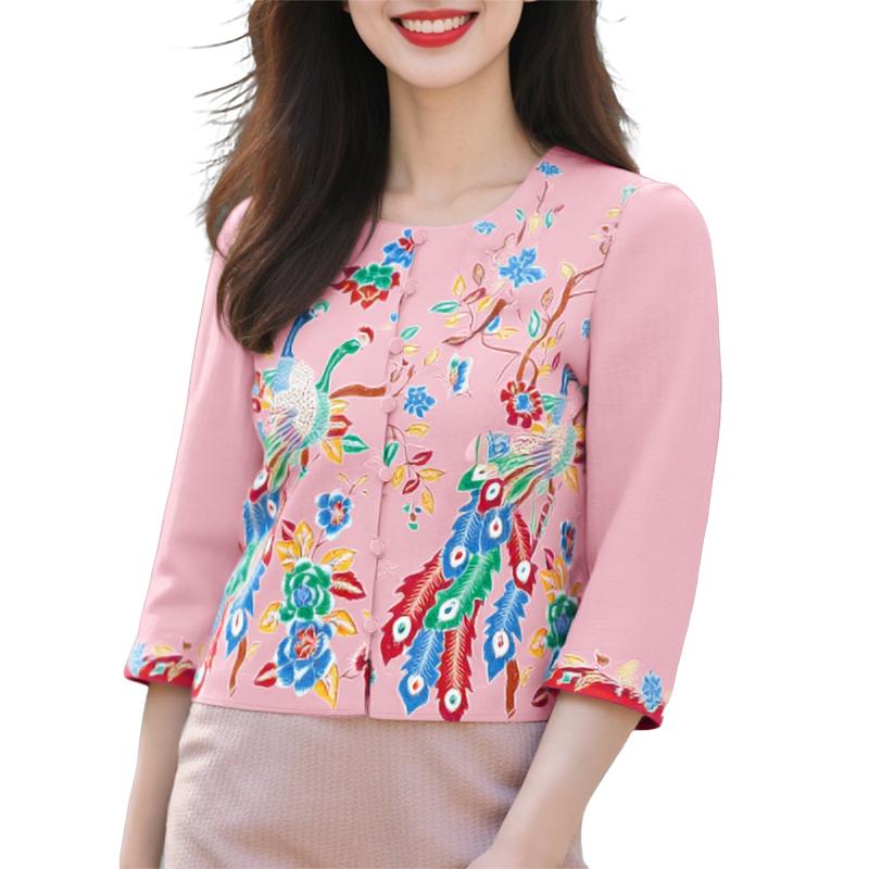 ZANZEA Women Casual Round Neck Summer 3/4 Sleeve Print Blouse