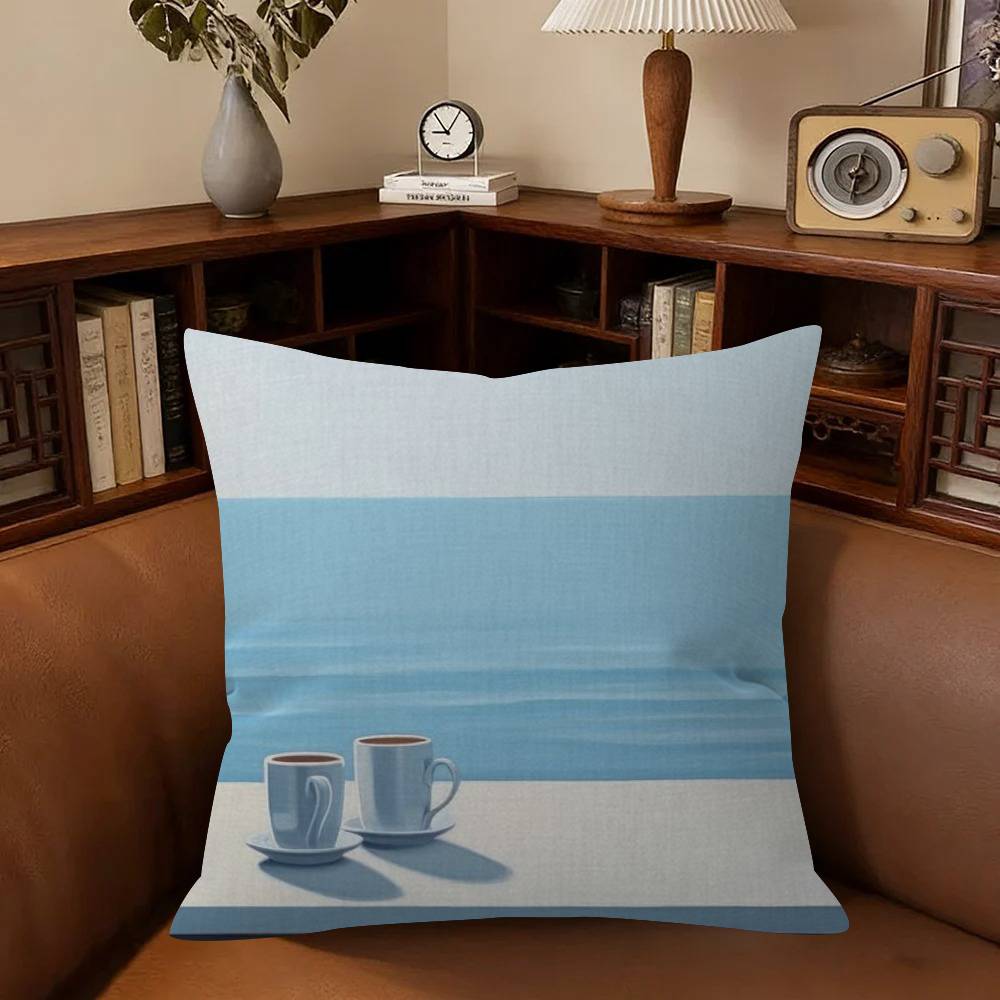 Serene Seaside Scenes Pillow Covers Cartoon Sofa Decorative Home Double-sided Printing Short Plush Cute Cushion Cover