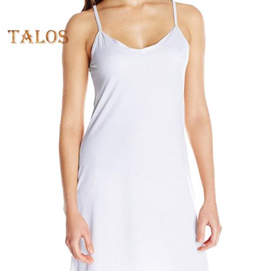 Dámská noční košile s výstřihem do V, bez rukávů, jednobarevná, špagetový pásek Slim fit střih do A Domácí oblečení Šaty na ramínka Šaty na spaní