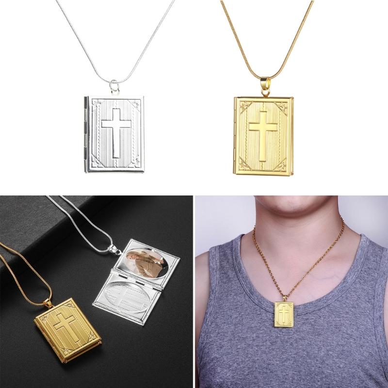 Bible Book Locket Charm Pendant for Jewelry Making Holy-Bible Pendant Cross Picture Box Frame Charm DIY Necklace Jewelry