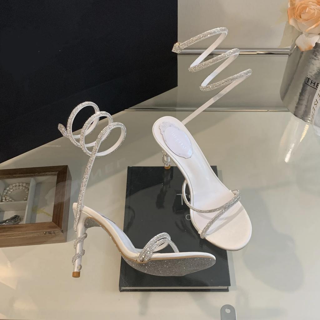 Sommermode Strass Schlangenform Knöchelriemen Stiletto High Heels Damen Sandalen Sexy Party Kleiderschuhe