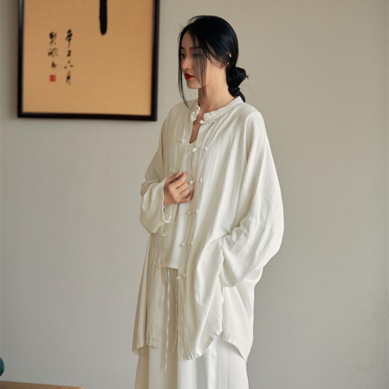 Jarní a podzimní bavlněná a lněná dámská měkká a elegantní zenová čínská čajová košile dámský kardigan proti slunci