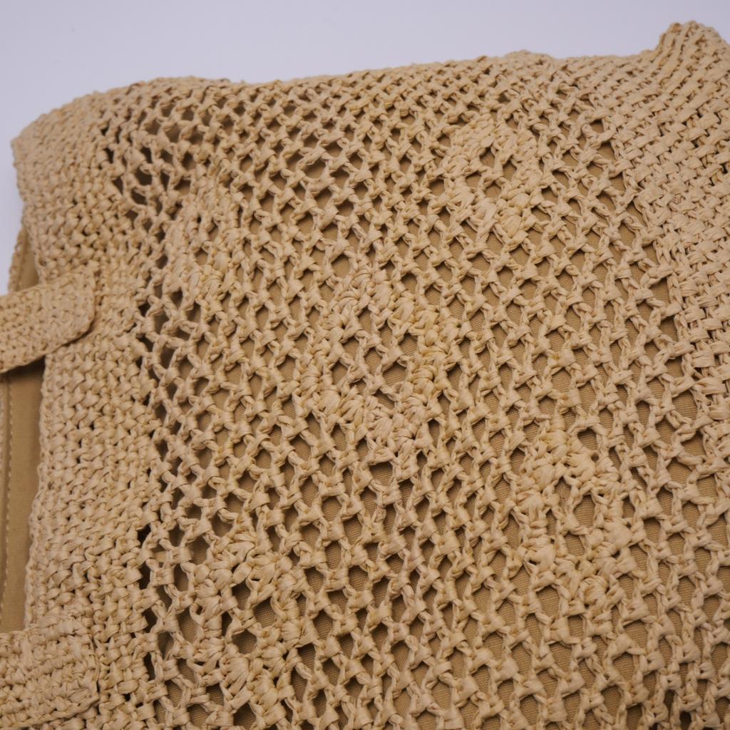 New handwoven bag hollow zipper straw bag women's large capacity shoulder tote bag seaside vacation beach bag