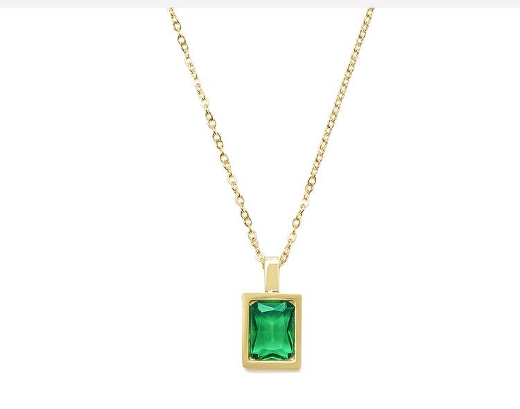 Emerald Zircon Pendant Necklace - Gold-Plated Titanium Steel, Fade-Resistant, Light Luxury Collarbone Chain.